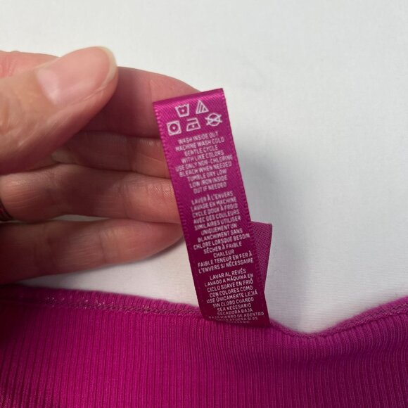 SKIMS Soft Lounge Long Sleeve Ribbed Bodycon Metallic Fuchsia Party Dress Large - Picture 11 of 11